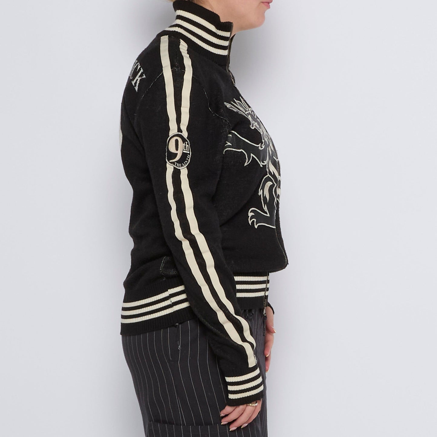 Zip-Up Embroidered Knitted Sweater - UK 12