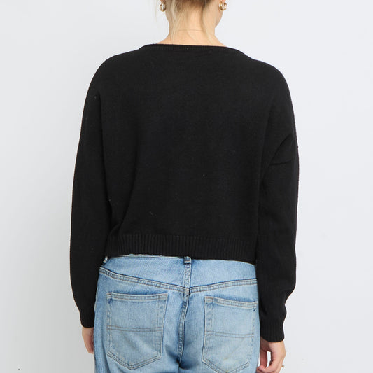 Wide Neck Fine Knit Sweater - UK 12