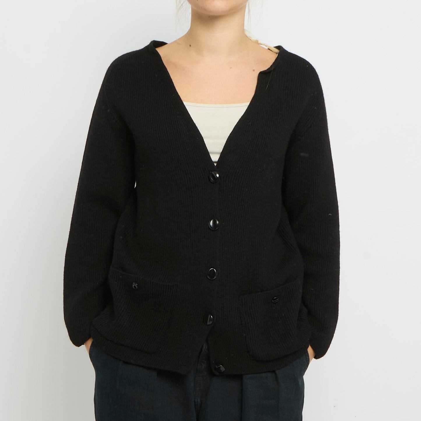 Wool Heavy Knit Ribbed Cardigan- UK 12