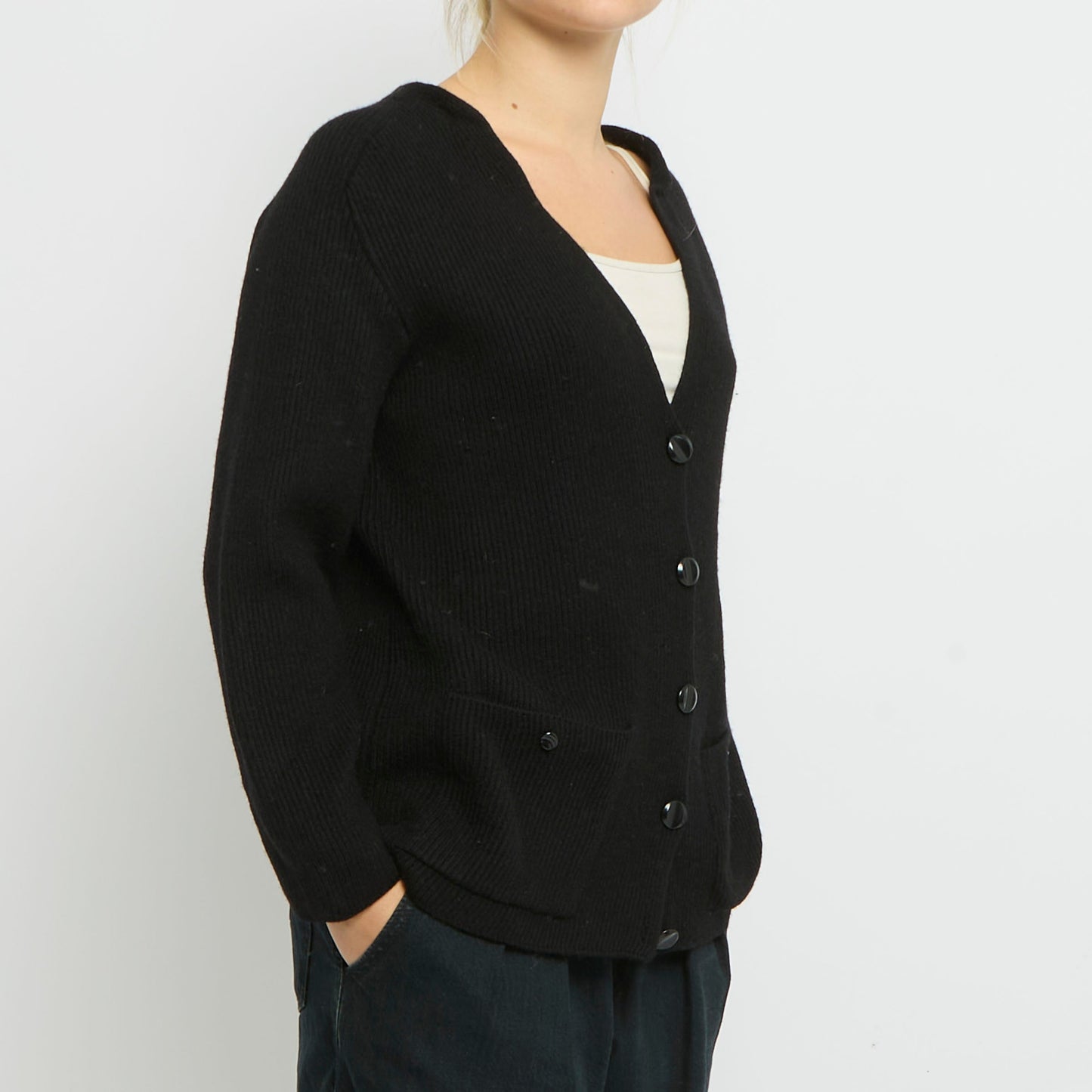 Wool Heavy Knit Ribbed Cardigan- UK 12