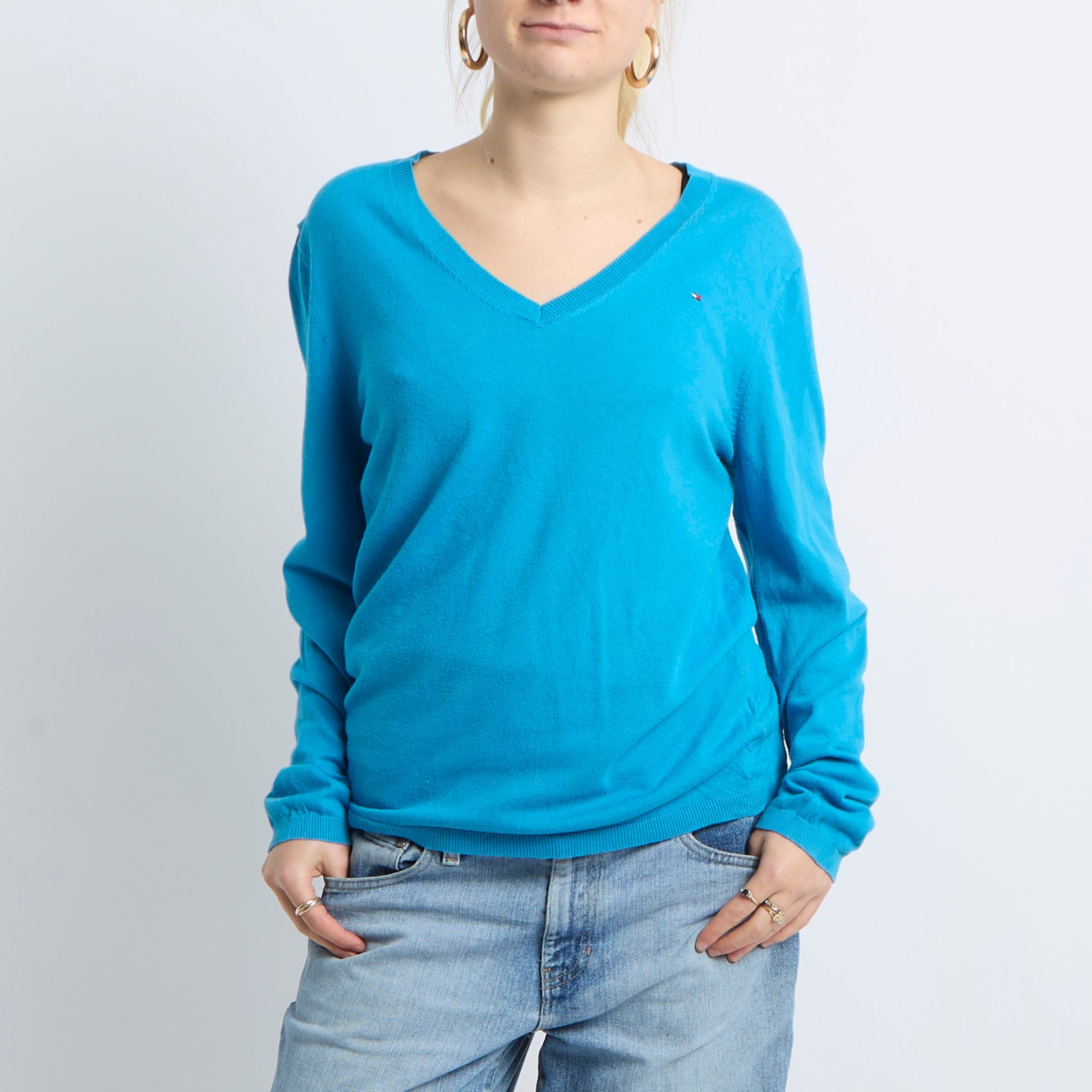 V-Neck Fine Knit Sweatshirt - UK 12