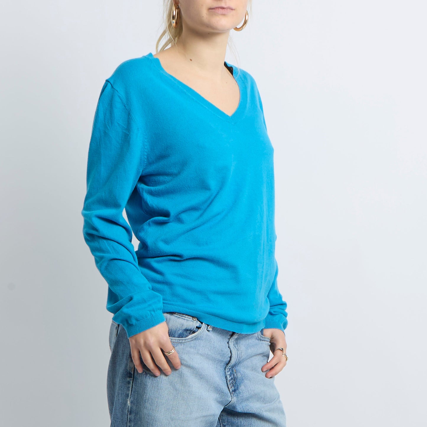 V-Neck Fine Knit Sweatshirt - UK 12