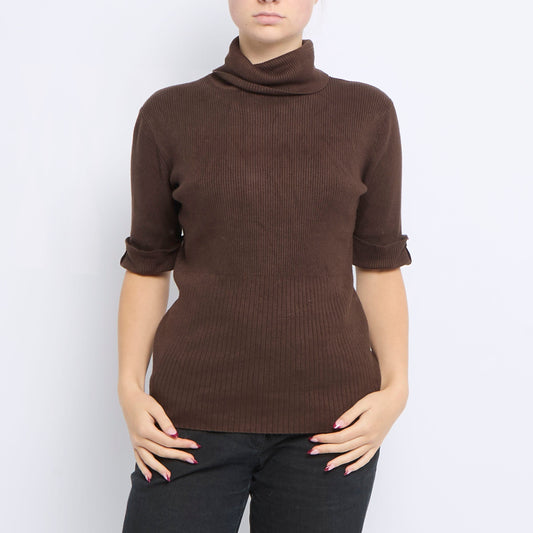 Half Sleeve Ribbed Turtleneck Sweater - UK 12