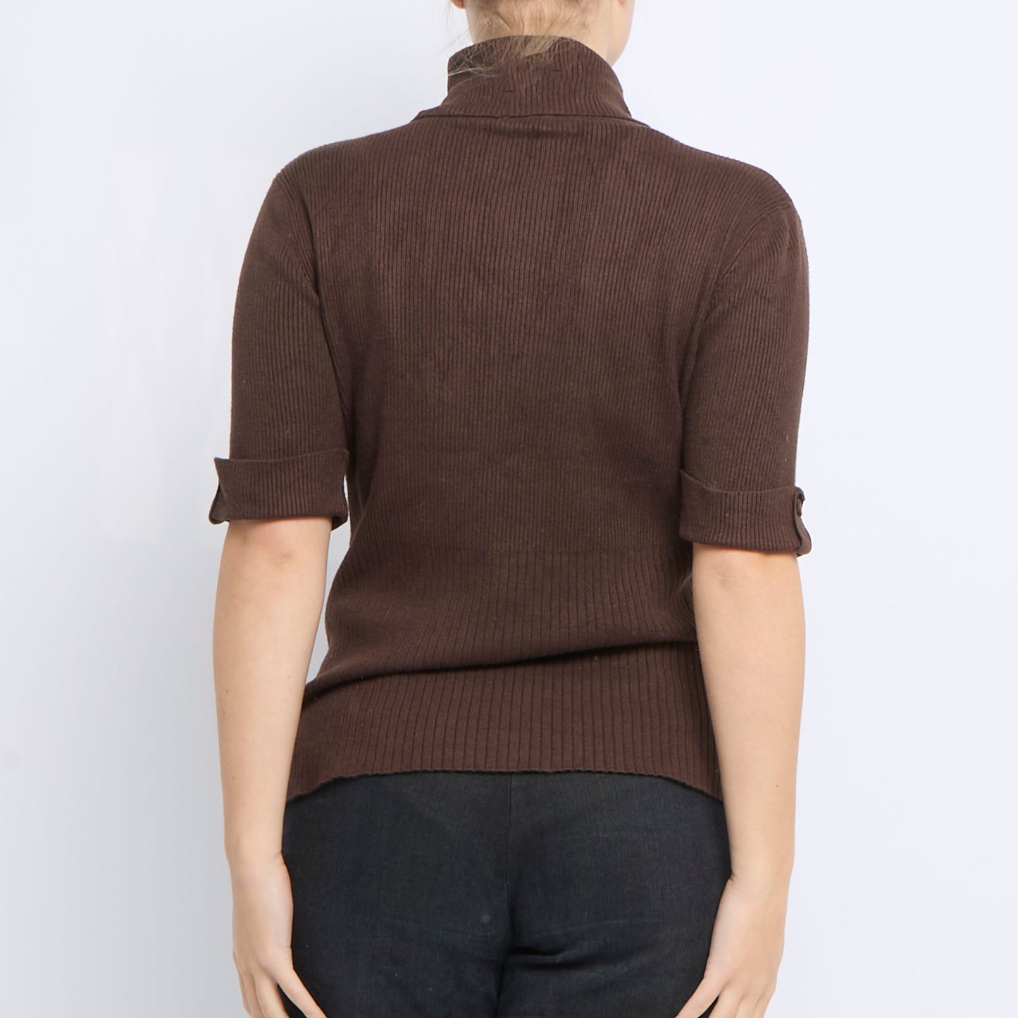 Half Sleeve Ribbed Turtleneck Sweater - UK 12