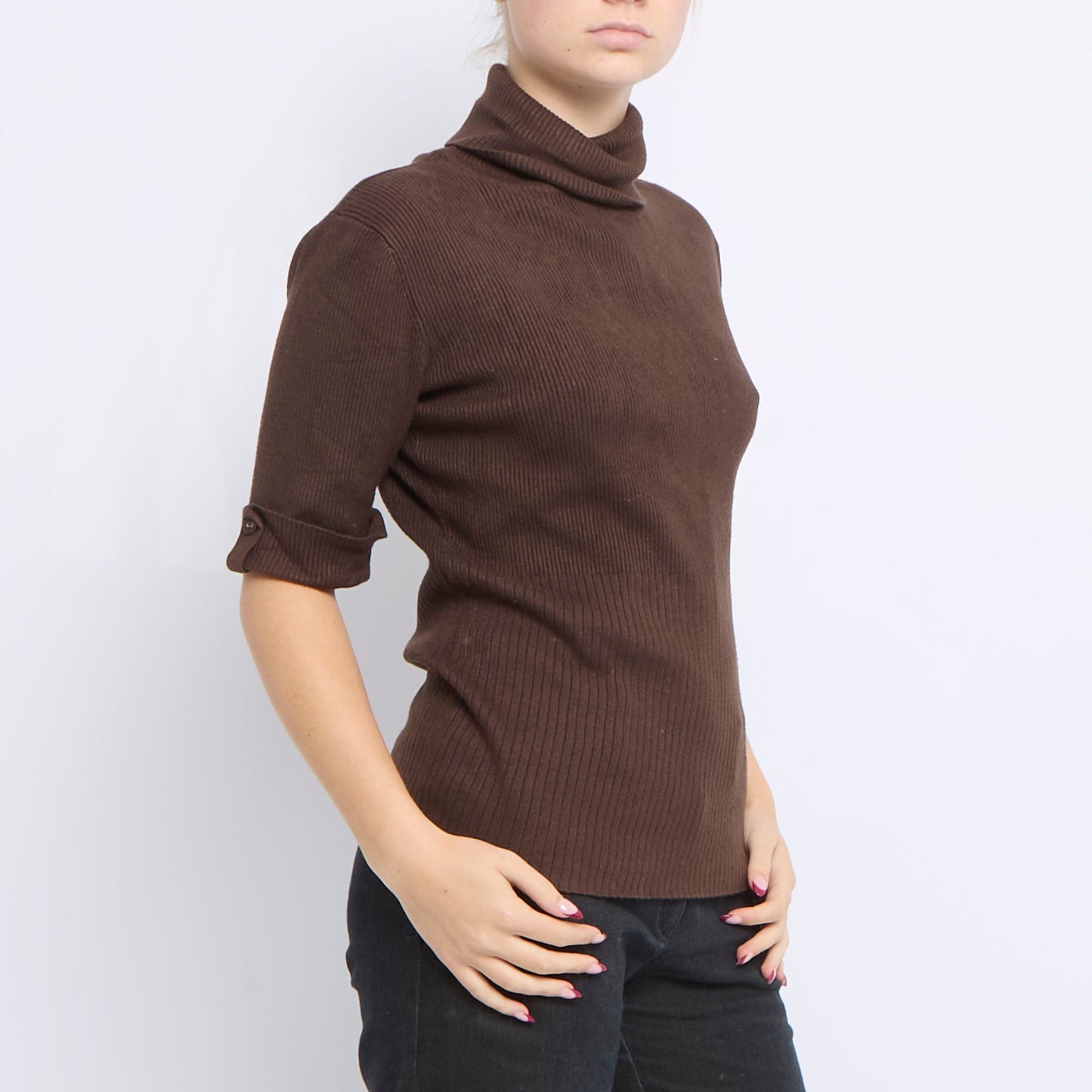 Half Sleeve Ribbed Turtleneck Sweater - UK 12