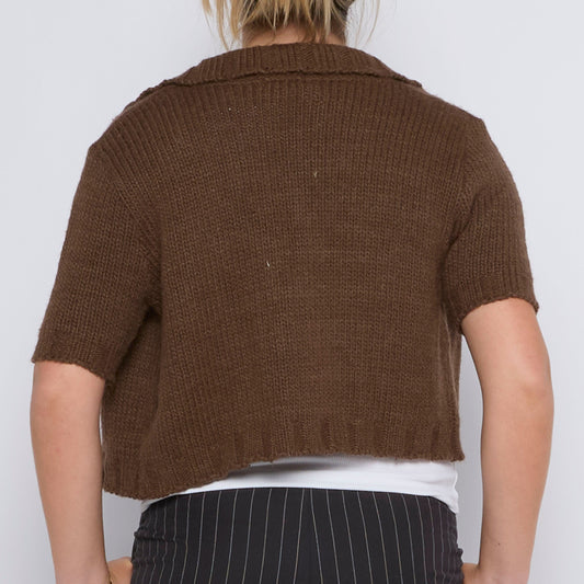 Cropped Heavy Knit Half Sleeve Sweater - UK 12