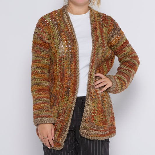 Knitted Multicoloured Long Cardigan - UK 12