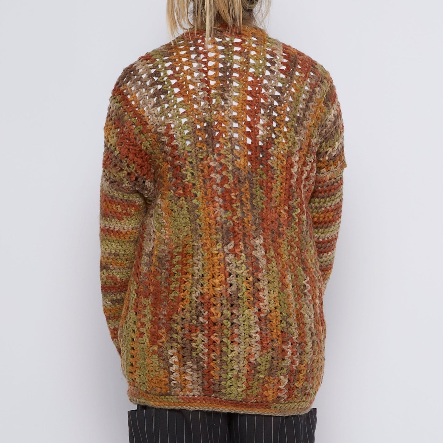 Multi Coloured Chunky Knit Long Cardigan - UK 12