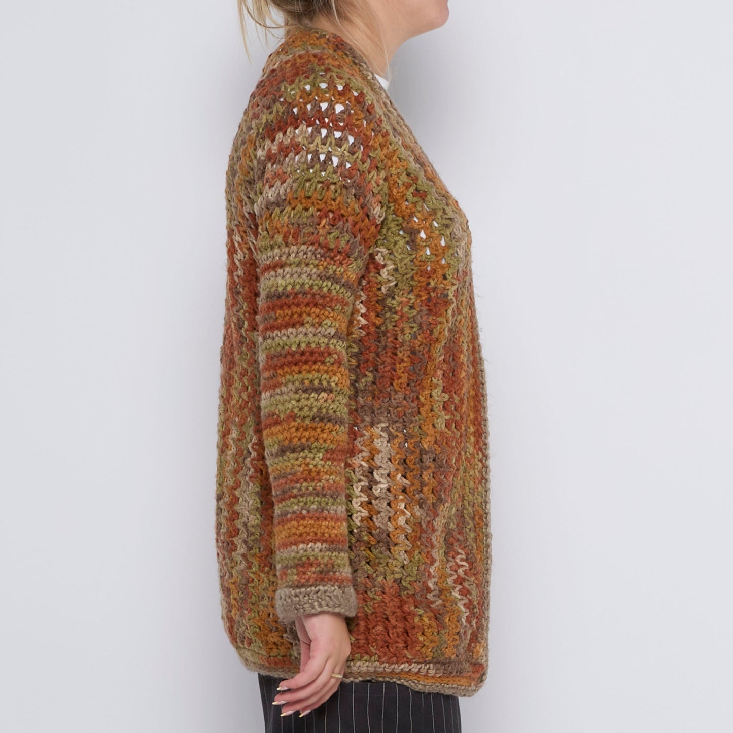 Multi Coloured Chunky Knit Long Cardigan - UK 12