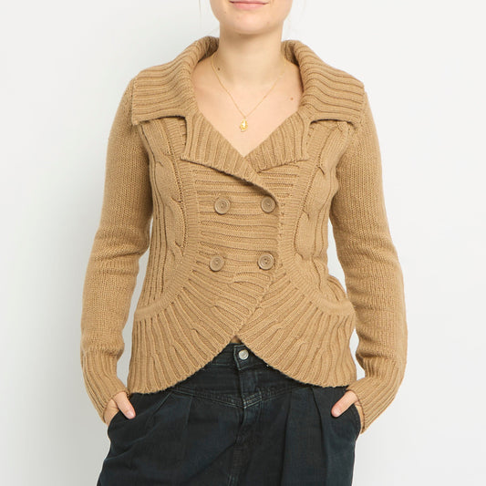 Chunky Knit Collared Wrap Cardigan-UK 12