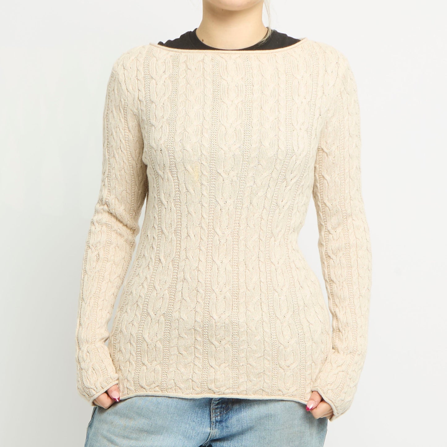 Ralph Lauren Cable Knit Scoop Neck Jumper - UK 12