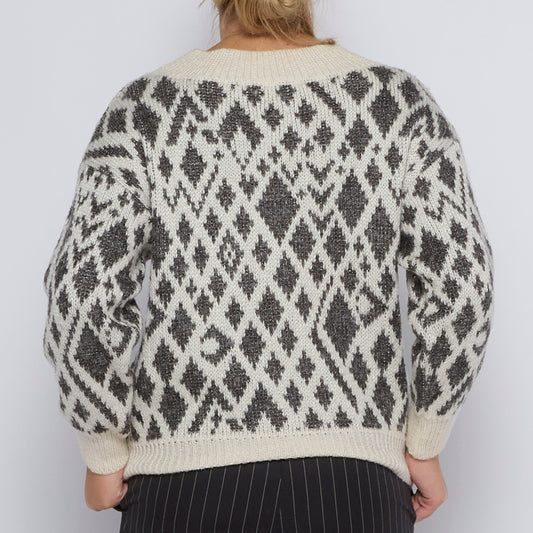 Wide Neck Diamond Jacquard Jumper - UK 12