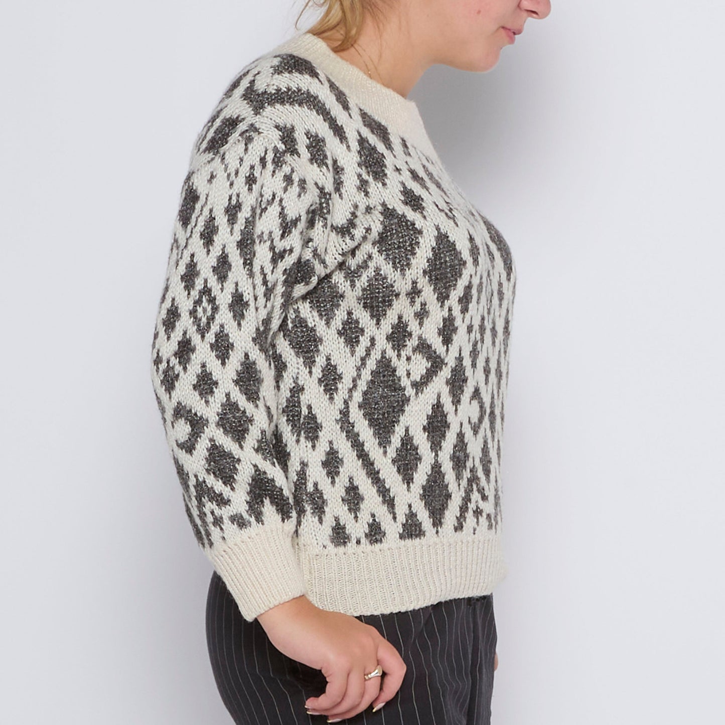 Wide Neck Diamond Jacquard Jumper - UK 12