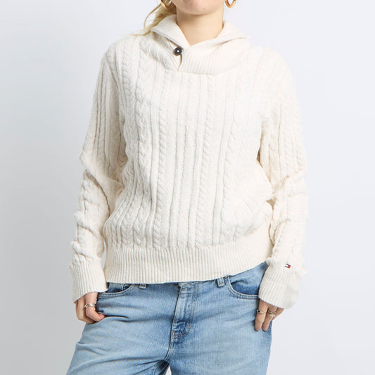 Cable Knit Button Neck Sweater - UK 12