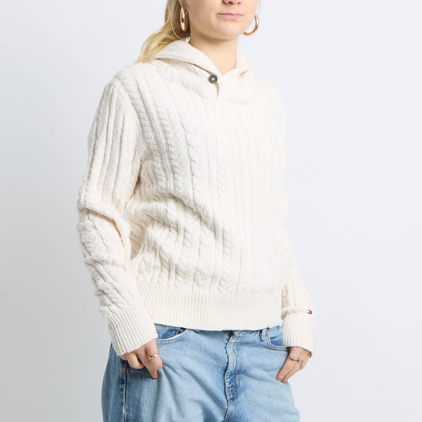 Cable Knit Button Neck Sweater - UK 12