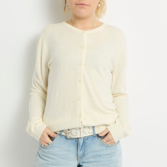 Fine Knit Round Neck Cardigan - UK 12