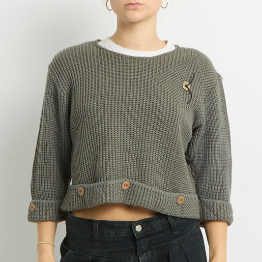 3/4 Sleeve Cropped Knit Sweatshirt - UK 12