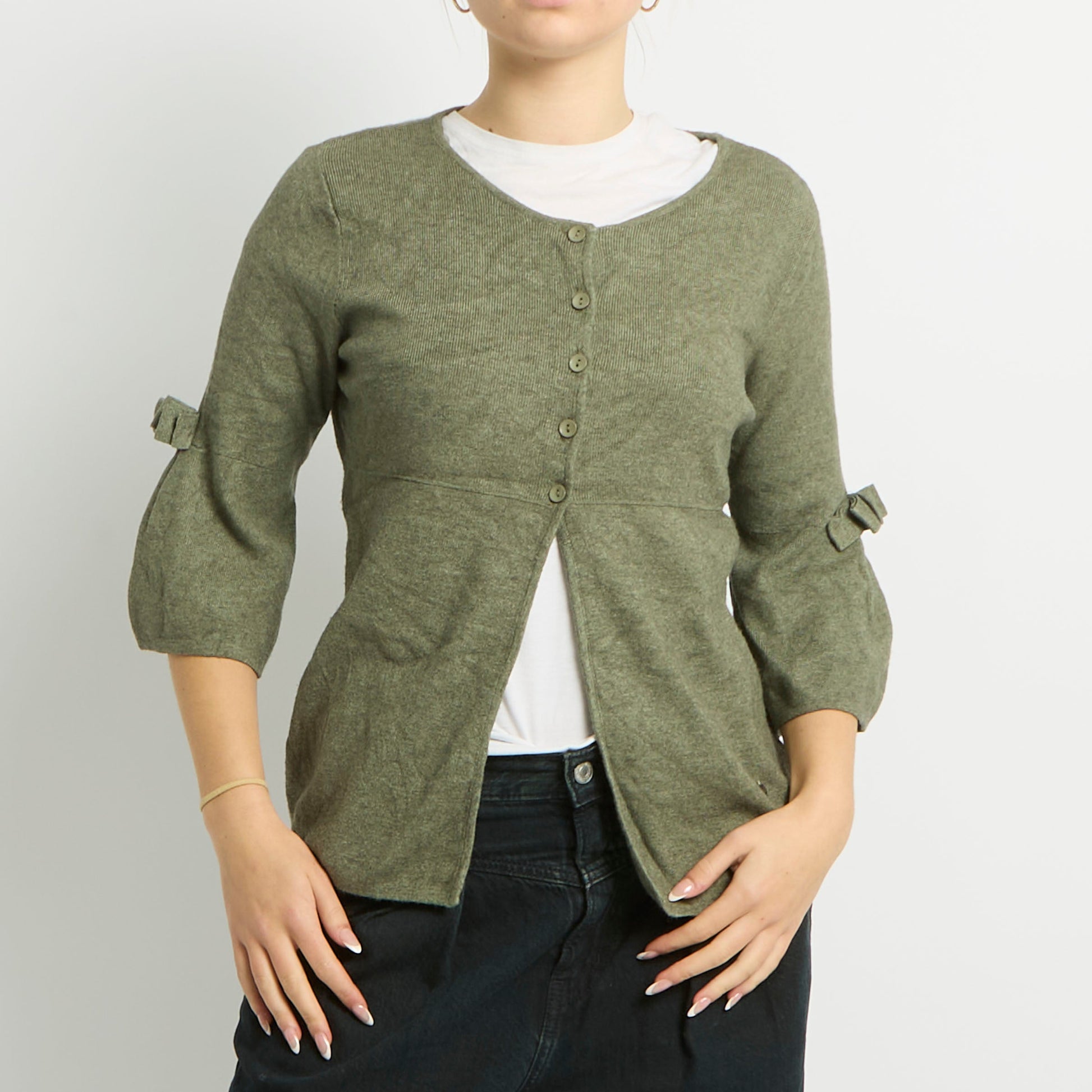 3/4 Sleeve Bow Detail Cardigan - UK 12