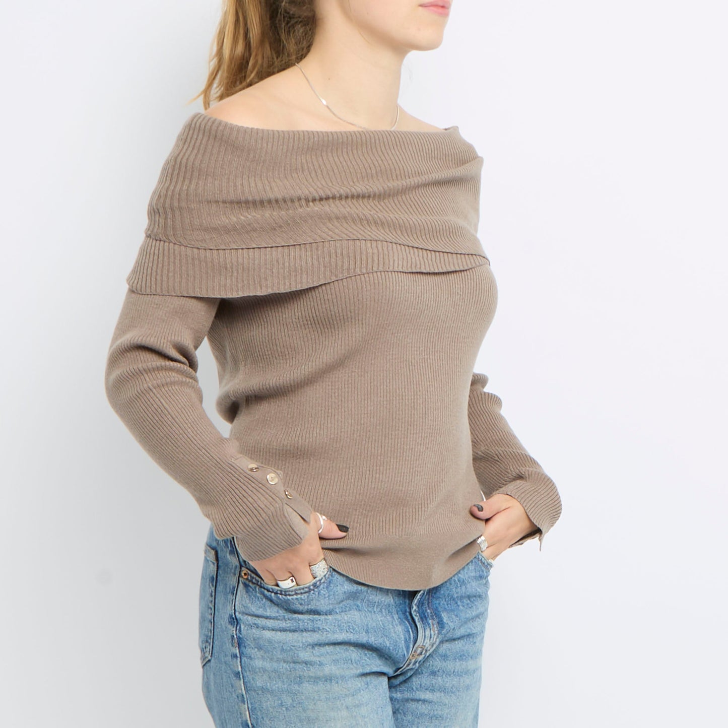 Ribbed Turtle Neck Long Sleeve Knitted Top - UK 12