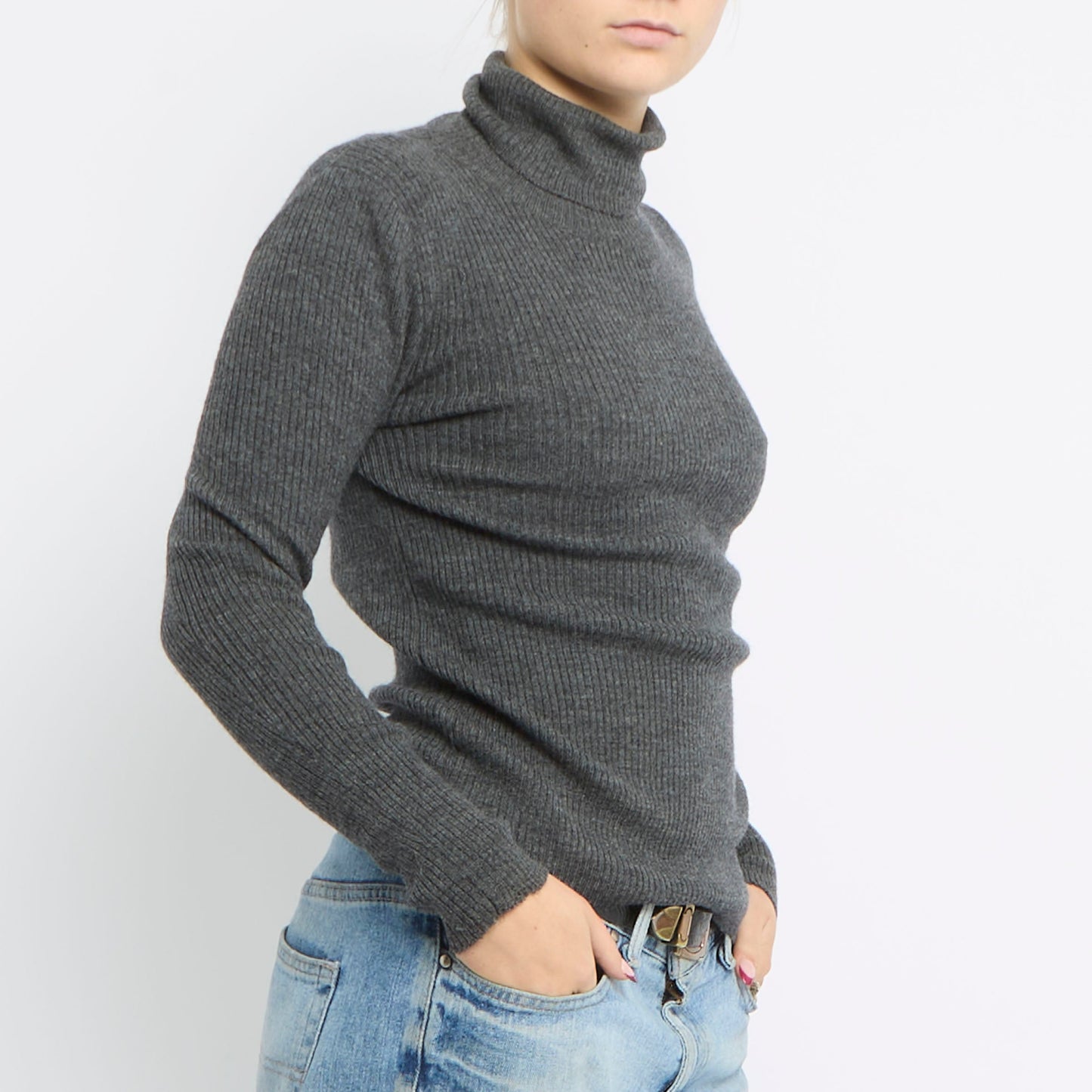 Ribbed Turtle Neck Knitted Top - UK 12