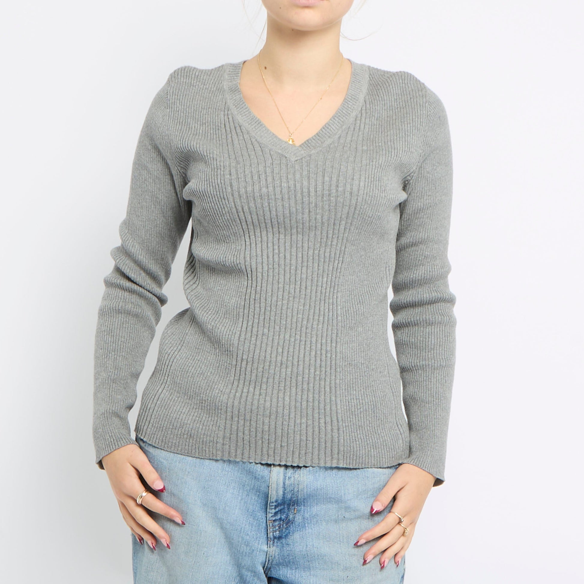 V-Neck Chunky Knitted Top - UK 12