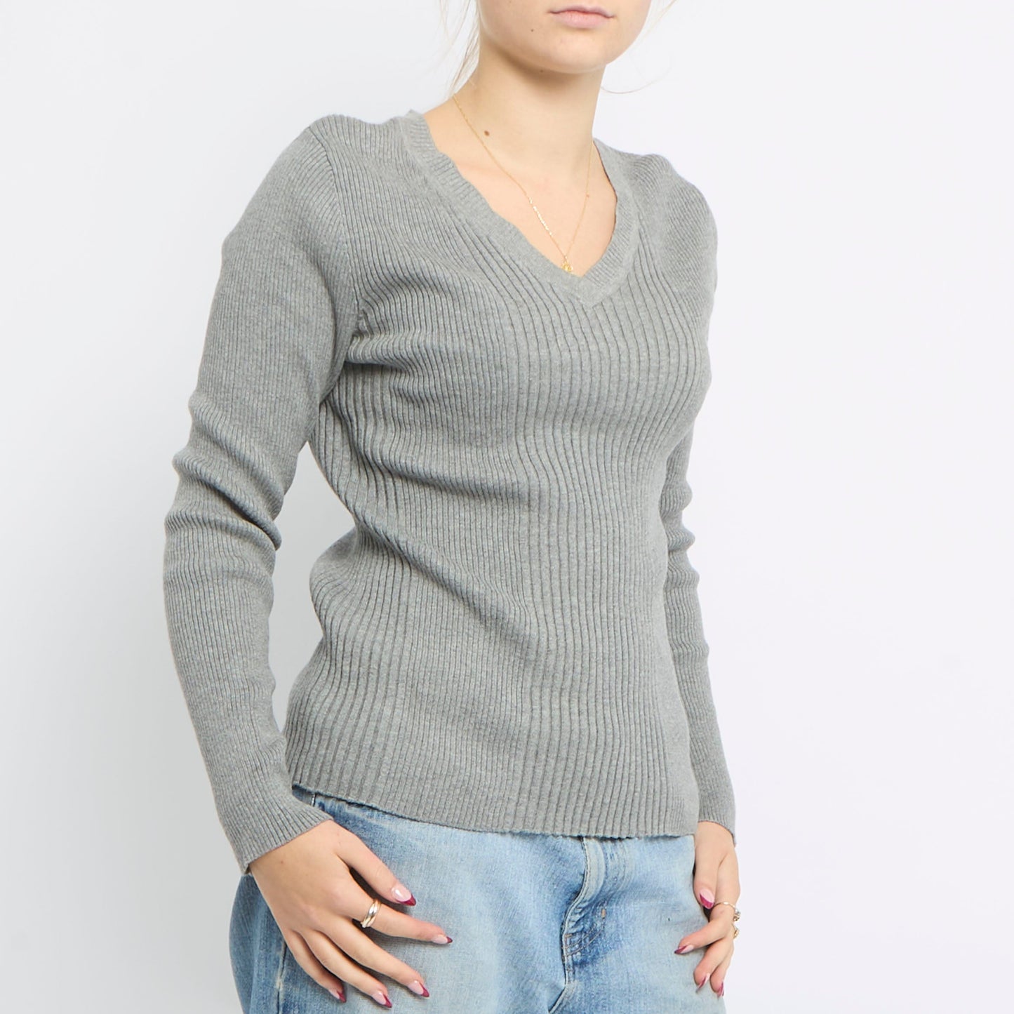 V-Neck Chunky Knitted Top - UK 12