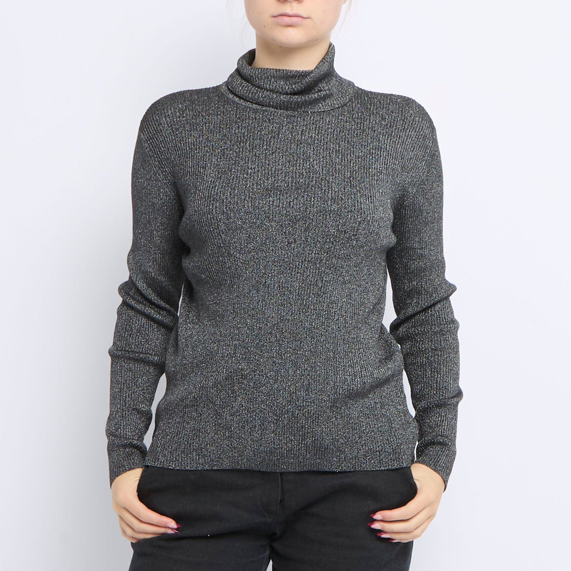 Ribbed Sparkly Turtleneck Sweater - UK 12