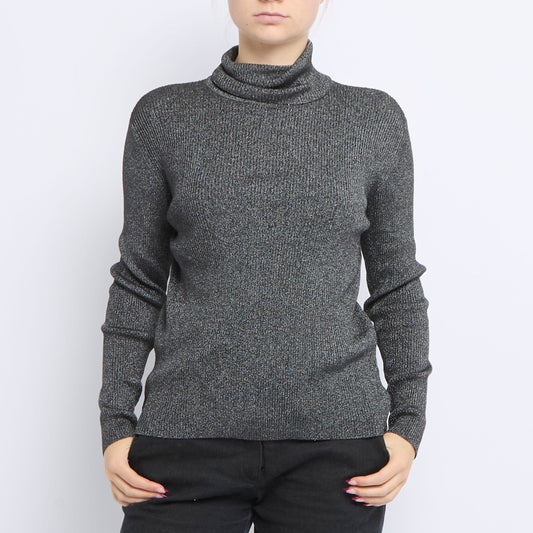 Ribbed Sparkly Turtleneck Sweater - UK 12