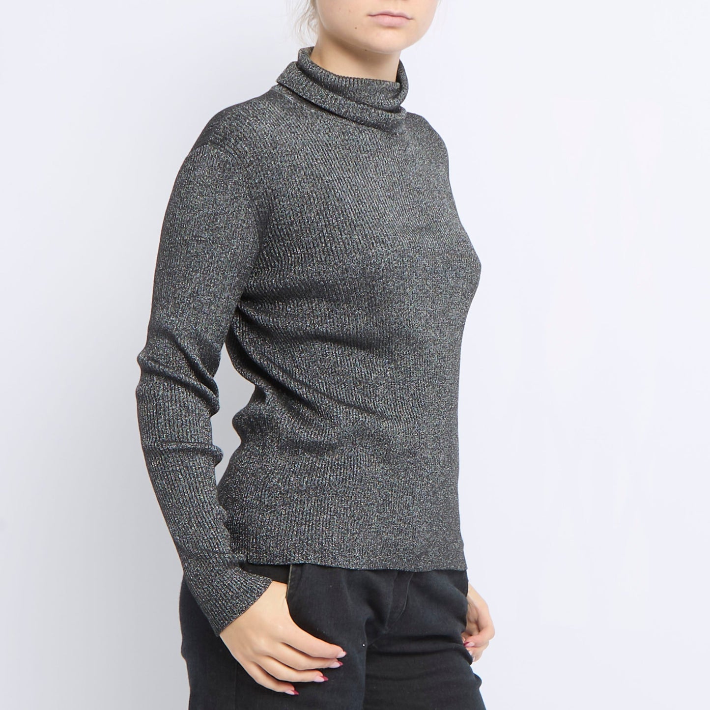 Ribbed Sparkly Turtleneck Sweater - UK 12