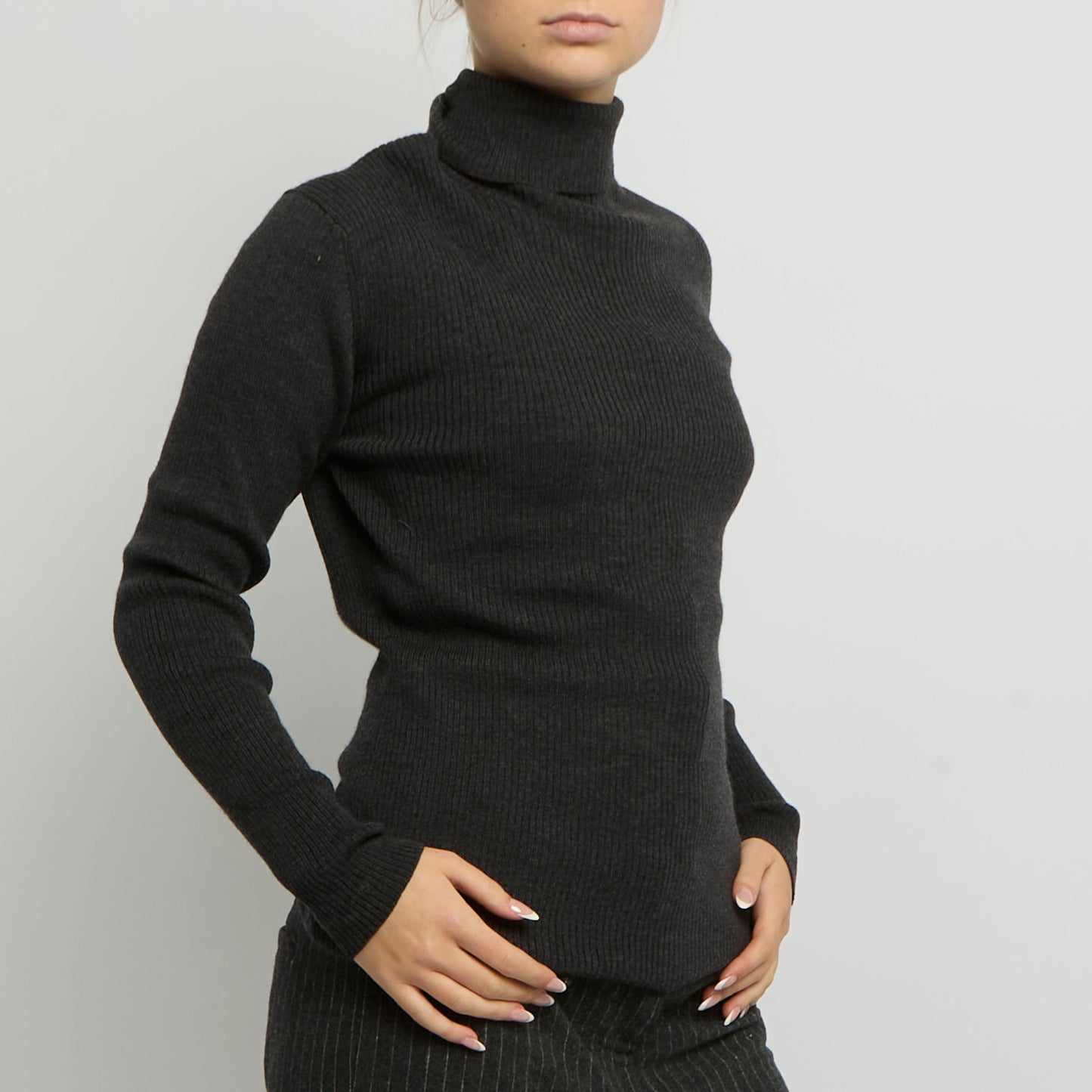 Ribbed Polo Neck Top - UK 12