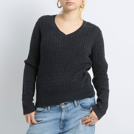 Cable Knit V-Neck Sweatshirt - UK 12