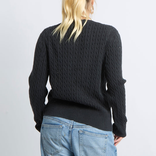 Cable Knit V-Neck Sweatshirt - UK 12