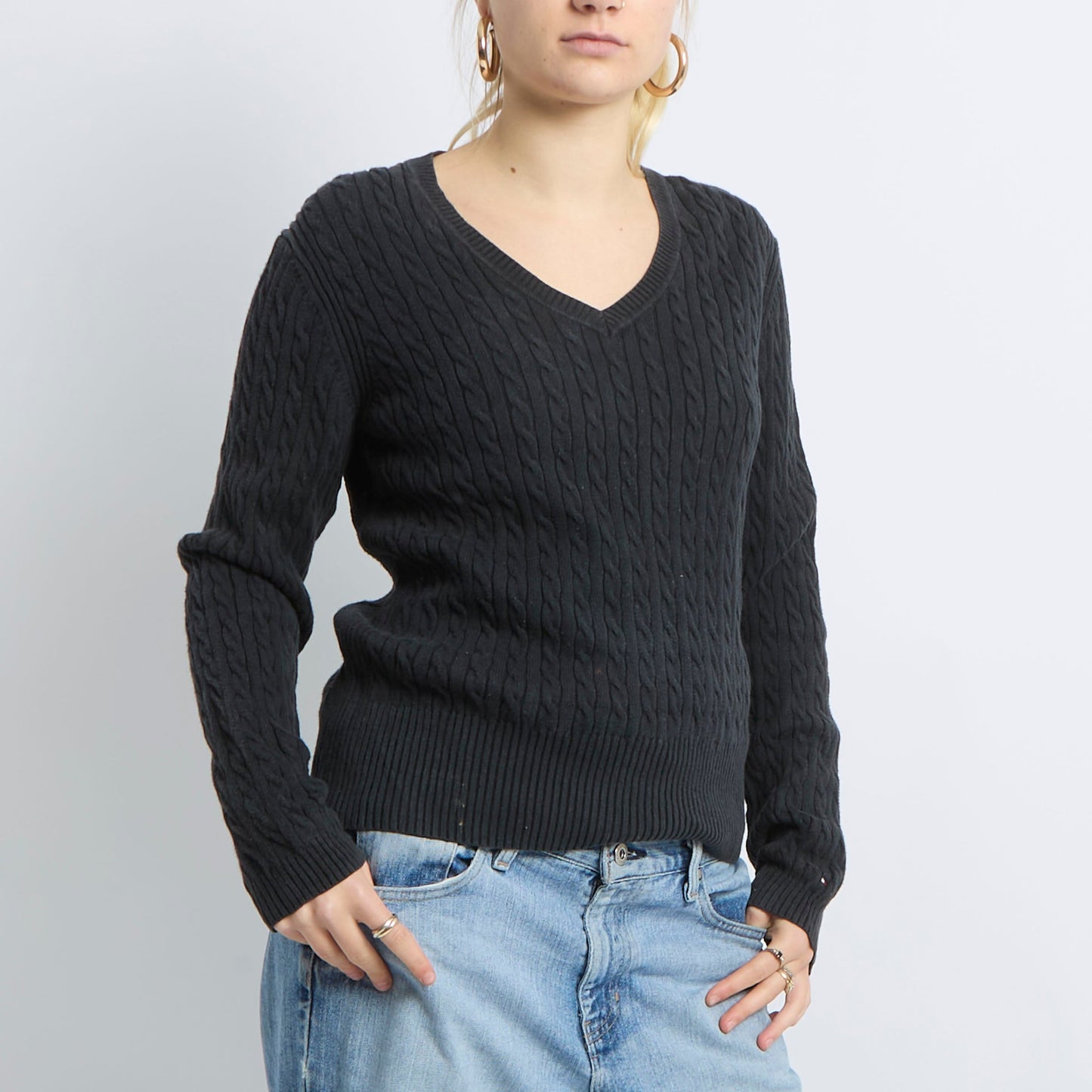 Cable Knit V-Neck Sweatshirt - UK 12