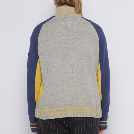 Zip-Up Spellout Knitted Sweater - UK 12