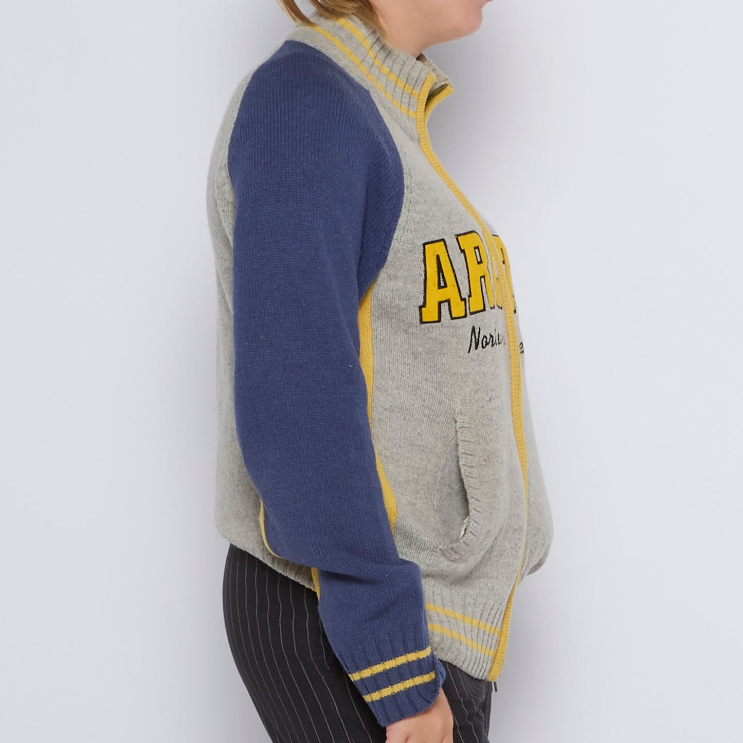 Zip-Up Spellout Knitted Sweater - UK 12