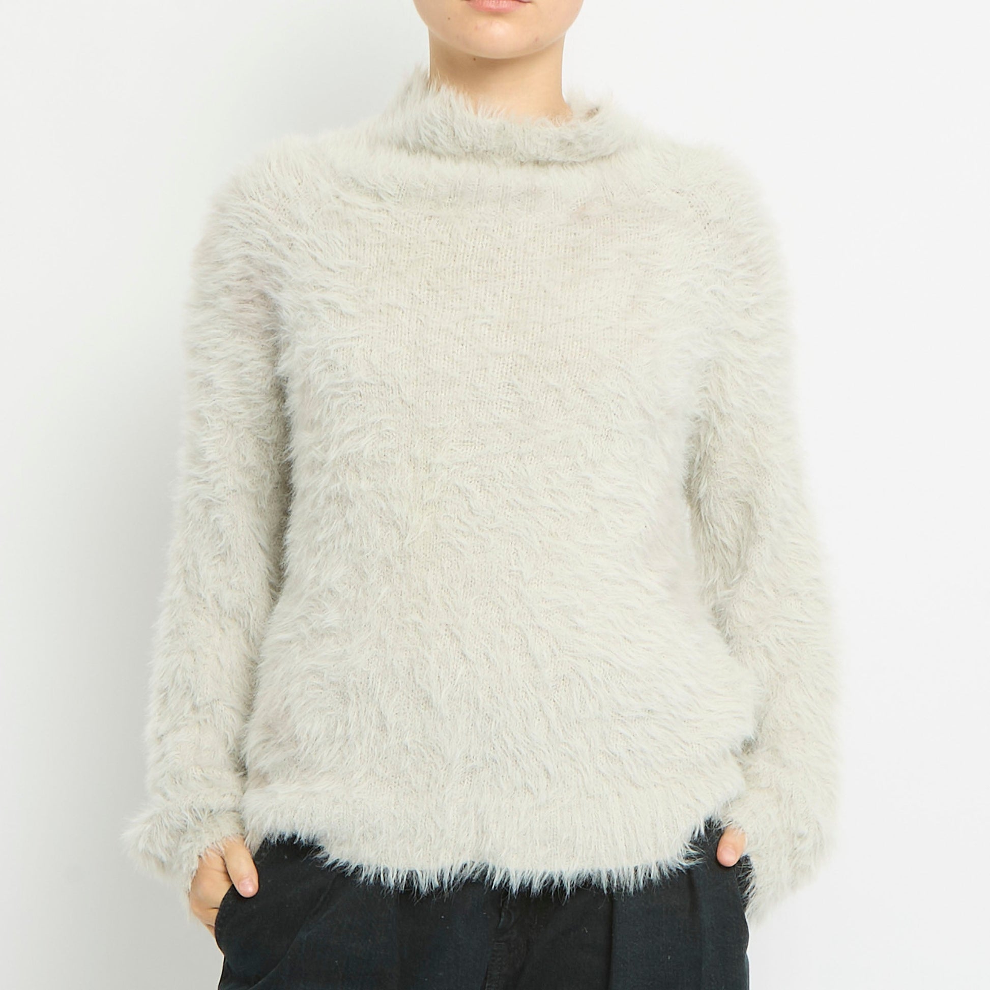 Fluffy Knit Round Neck Sweatshirt-UK 12