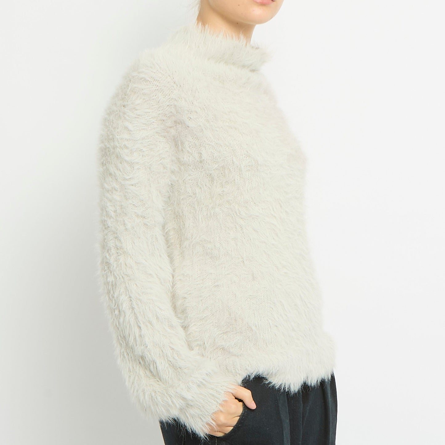 Fluffy Knit Round Neck Sweatshirt-UK 12