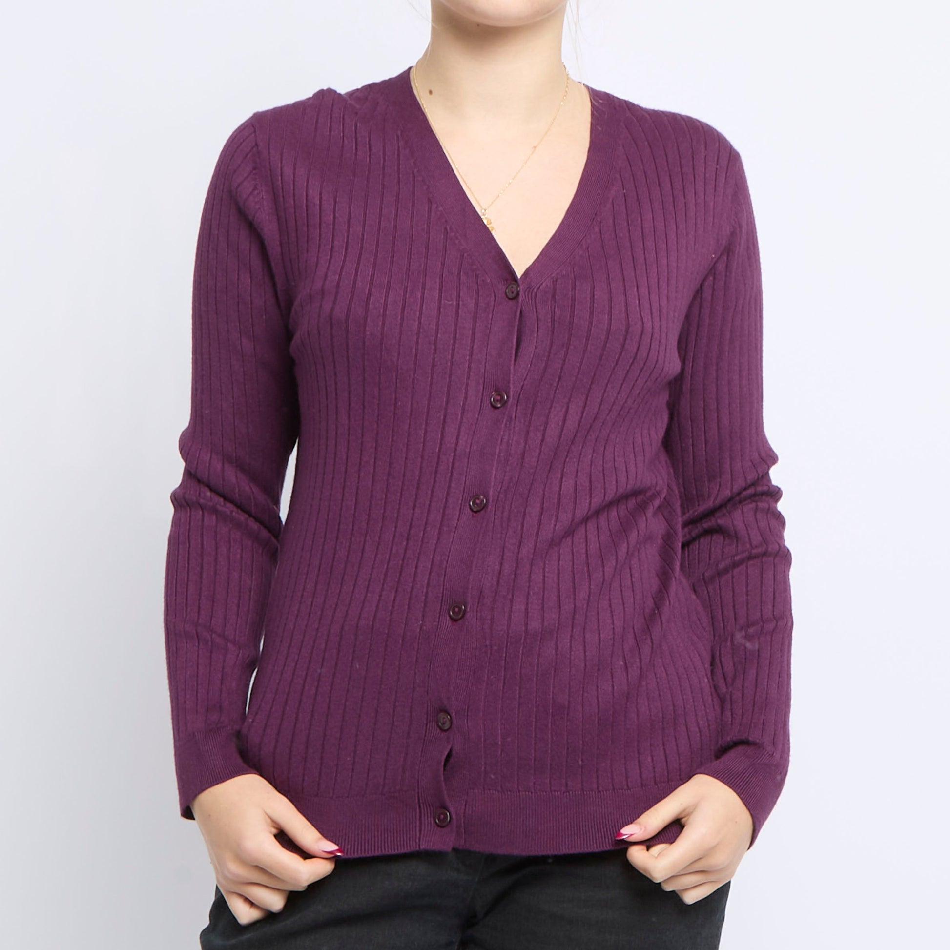 RIbbed V-Neck Cardigan - UK 12