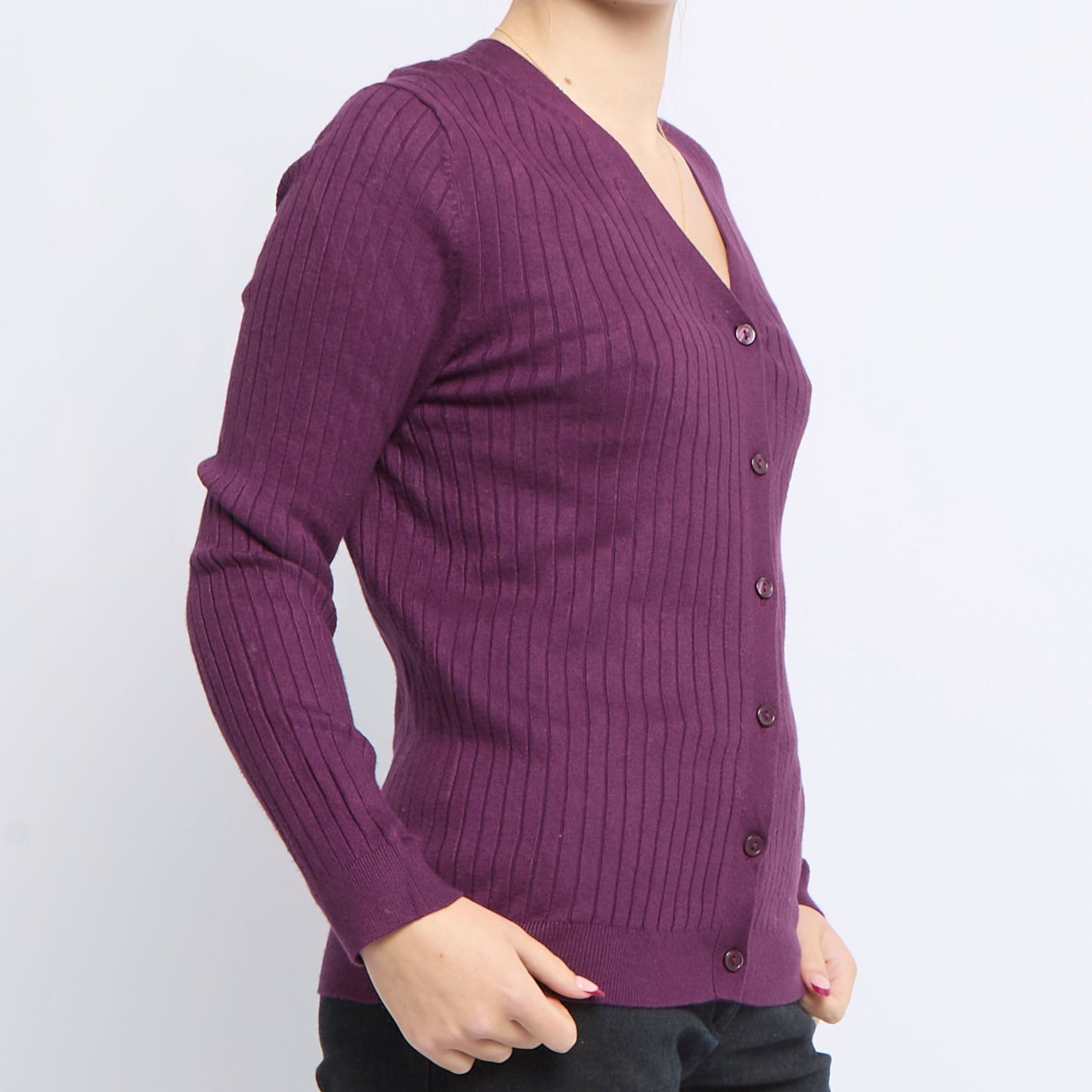 Ribbed V-Neck Cardigan - UK 12