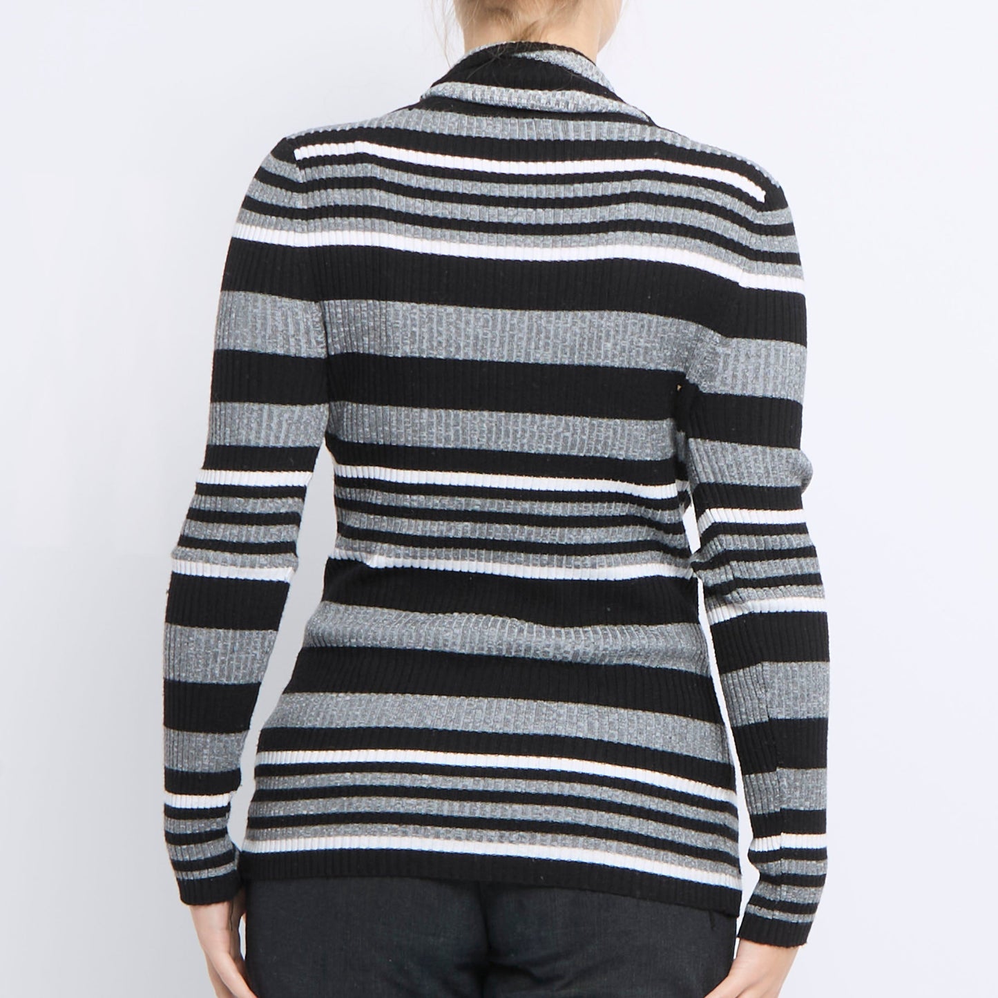 Striped Cowl Neck Ribbed Sweater - UK 12