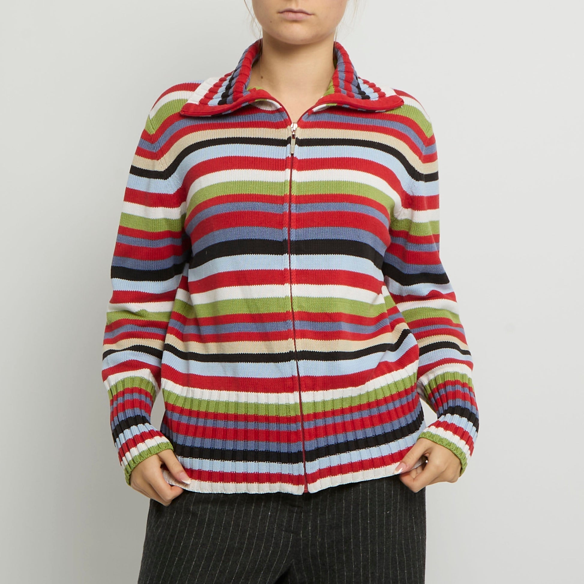 Stripe Knit Polo Neck Zip Jumper - UK 12