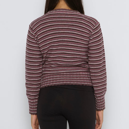 Striped V-Neck Cropped Knitted Sweater - UK 12