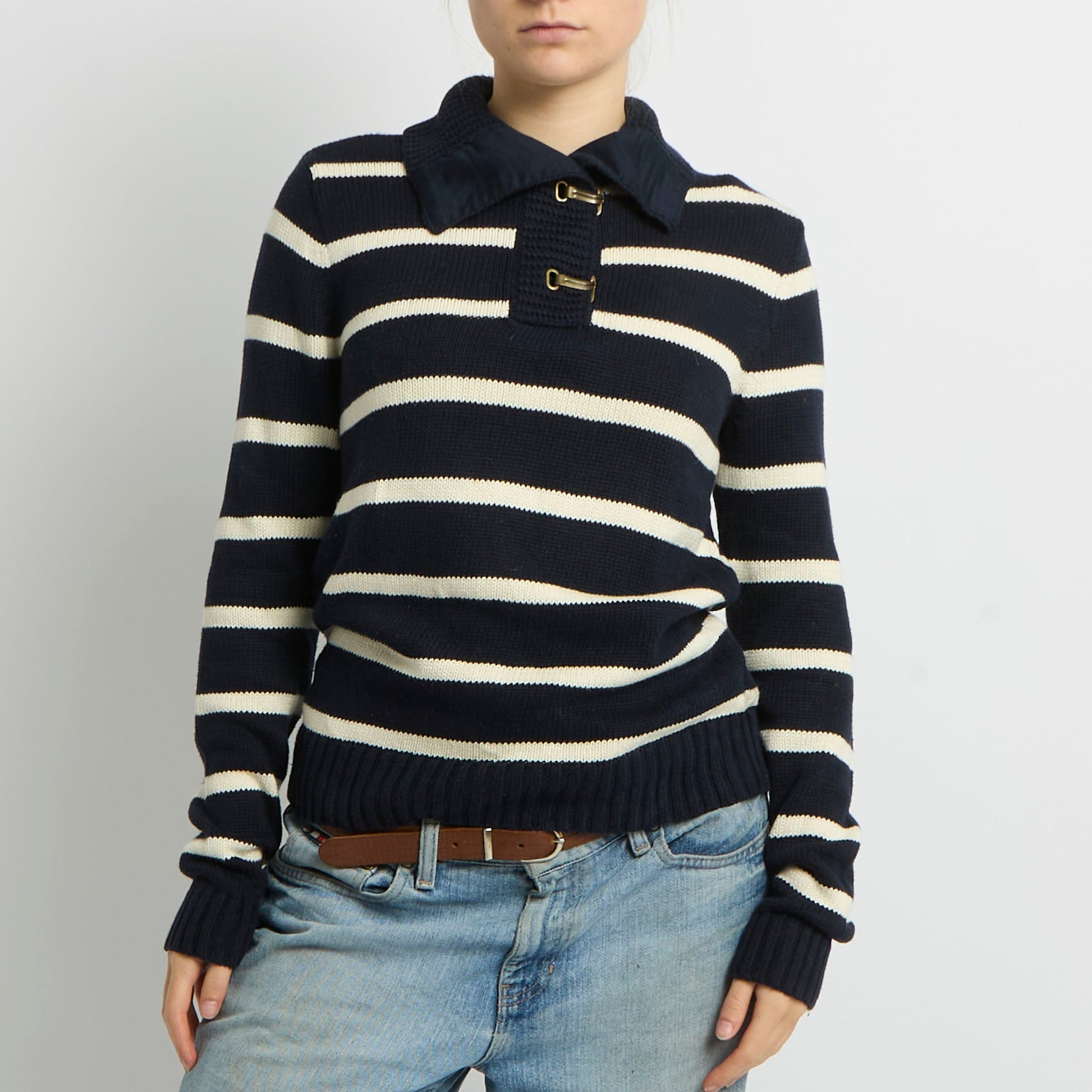 Ralph Lauren Clasp Detail Stripe Jumper - UK 12