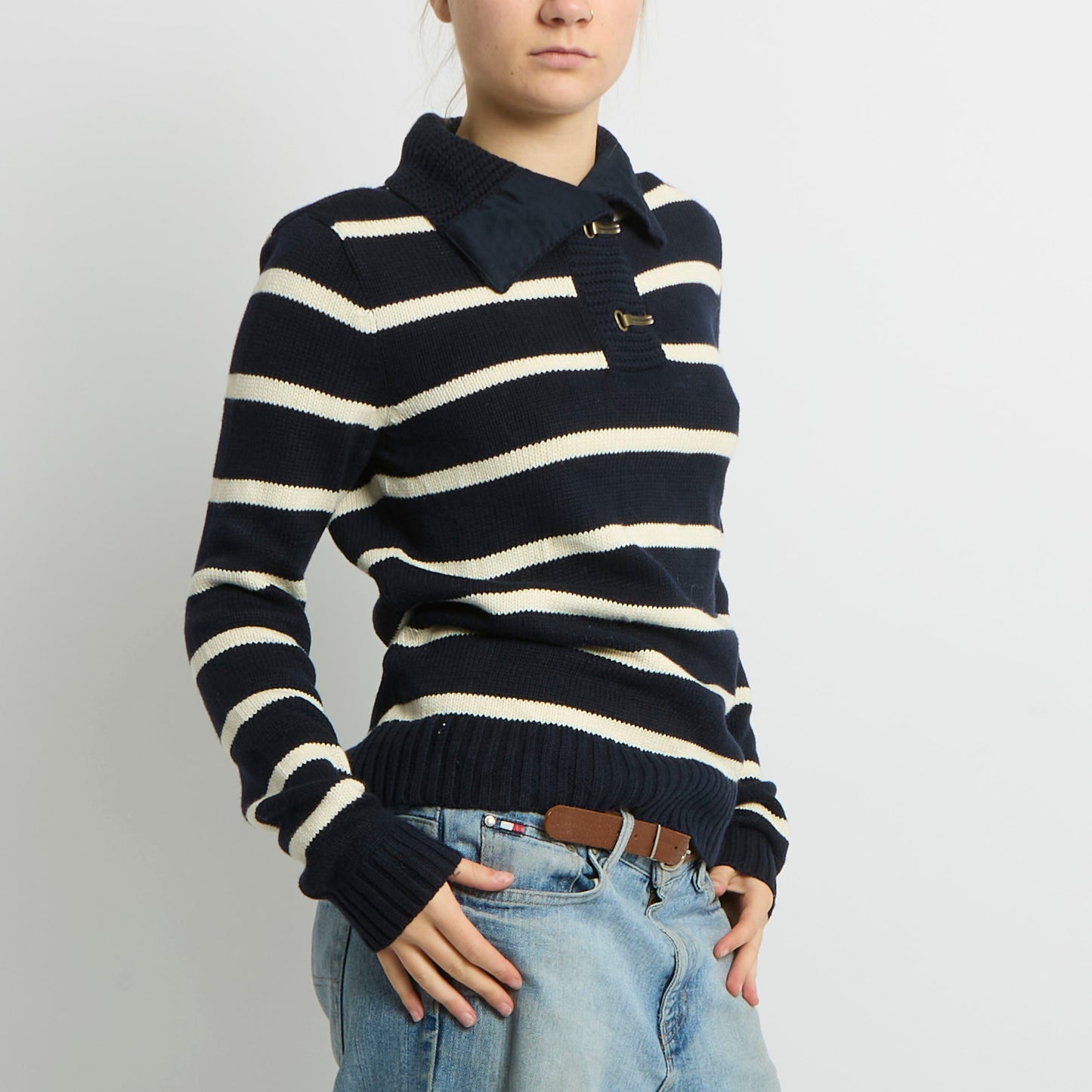 Ralph Lauren Clasp Detail Stripe Jumper - UK 12