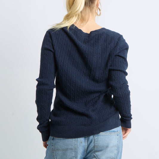 Cable Knit V-Neck Sweater - UK 12