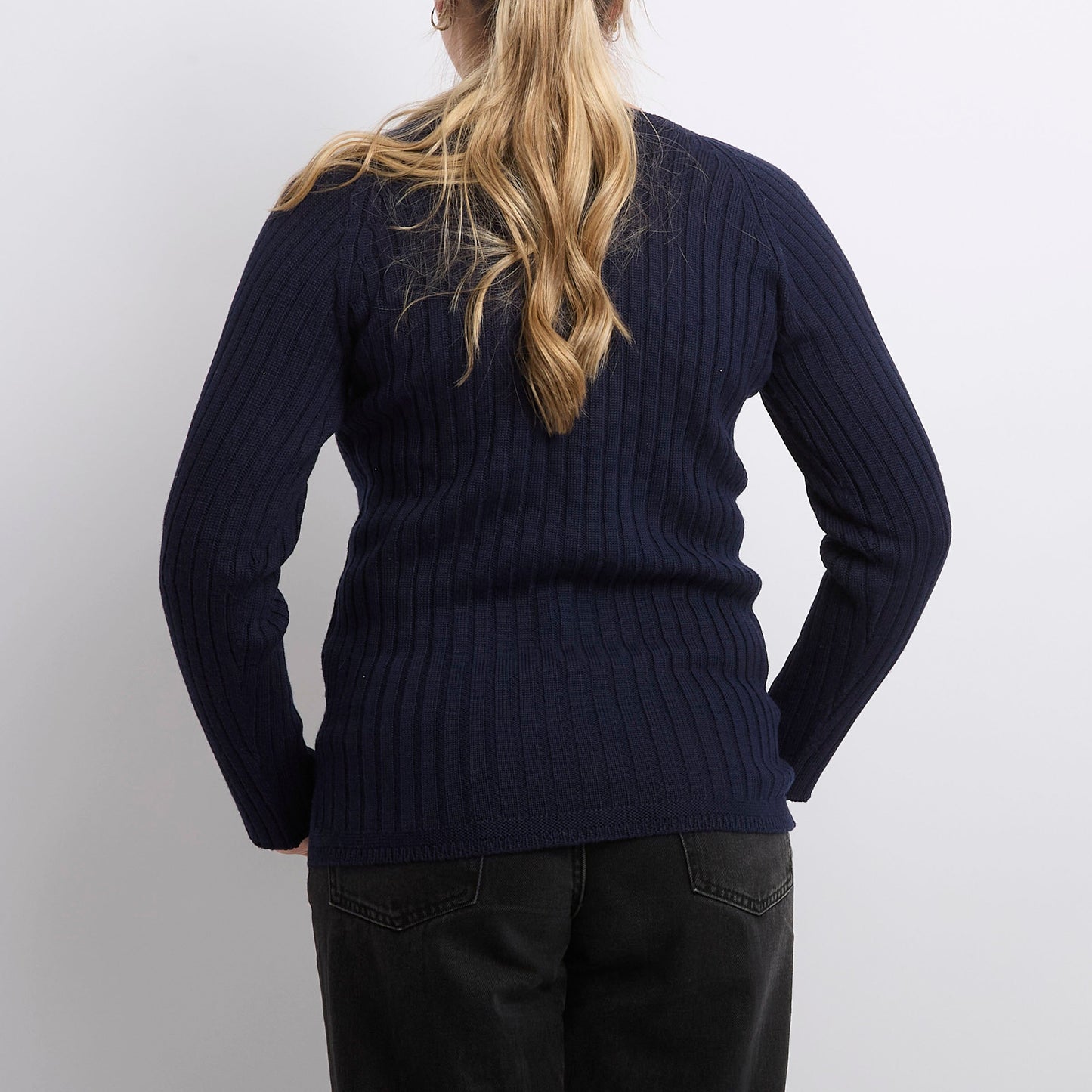 Cut Neck Ribbed Knitted Sweater - UK 12