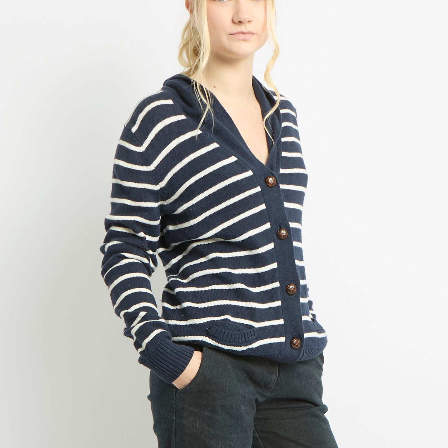 Tommy Hilfiger Striped Cardigan With Leather Buttons - UK 12