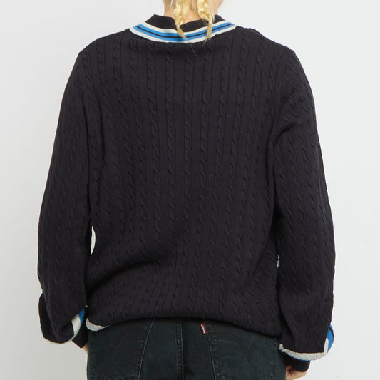 Tommy Hilfiger Cable Knit V-Neck Sweater-UK 12