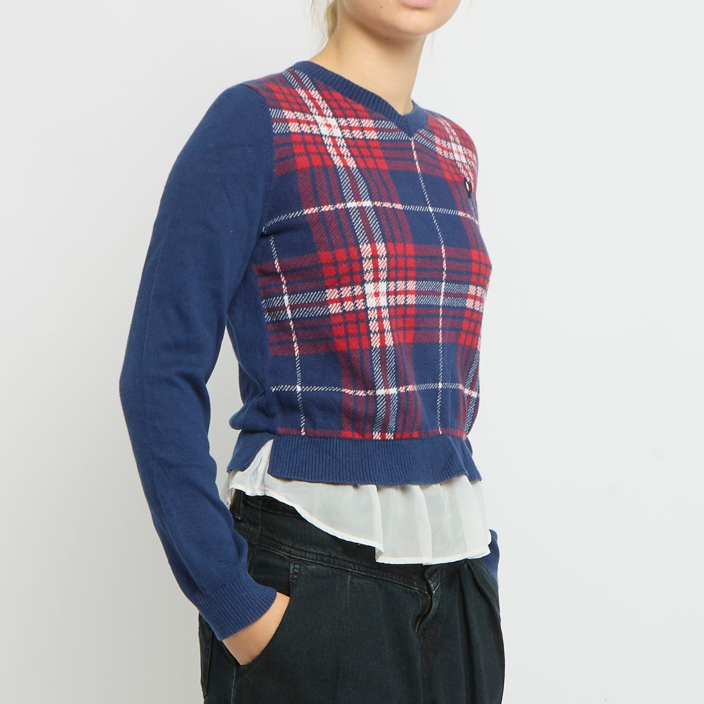 Tommy Hilfiger Tartan  Chiffon Hem Detail Sweater-UK 12