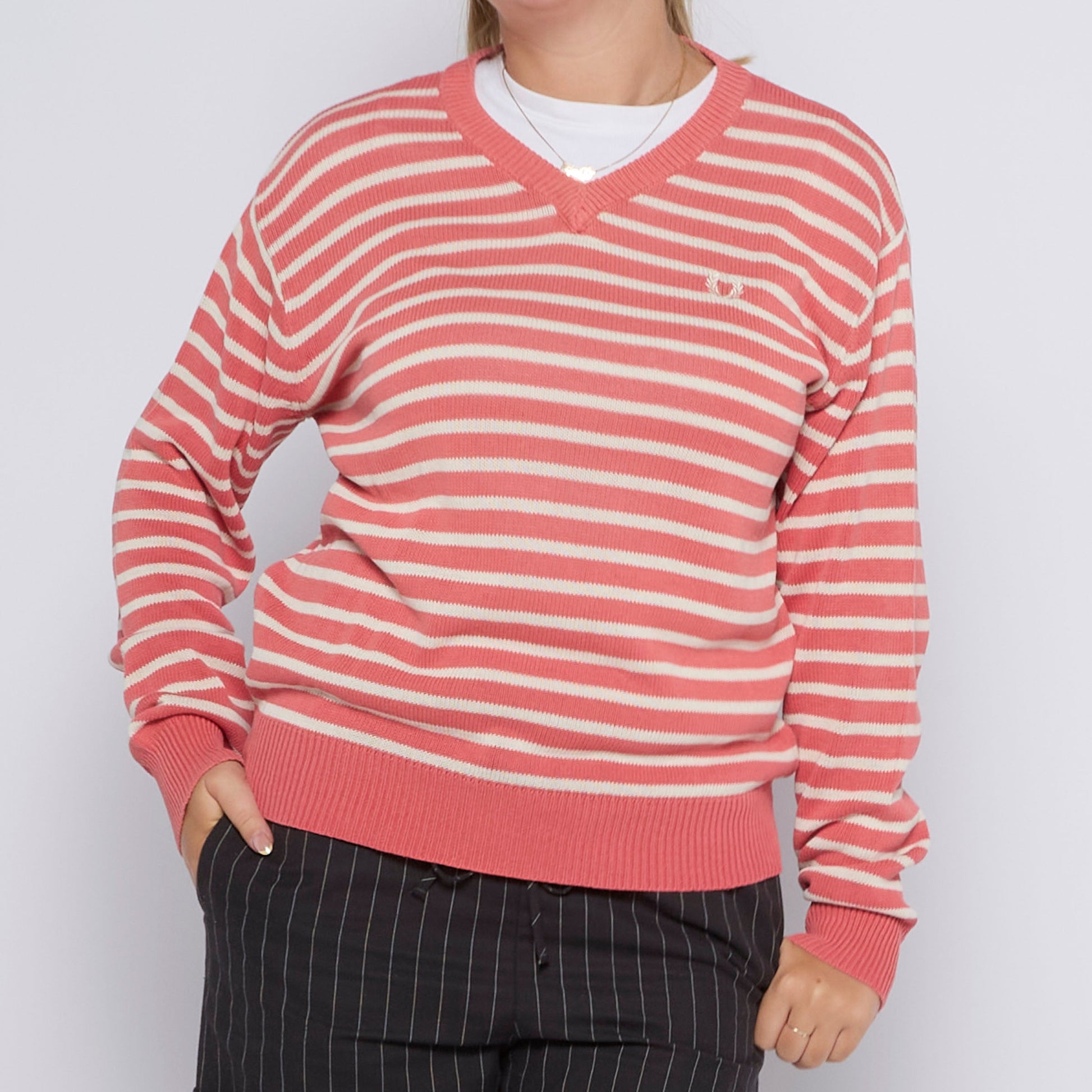 Fred Perry V-Neck Striped Sweater - UK 12